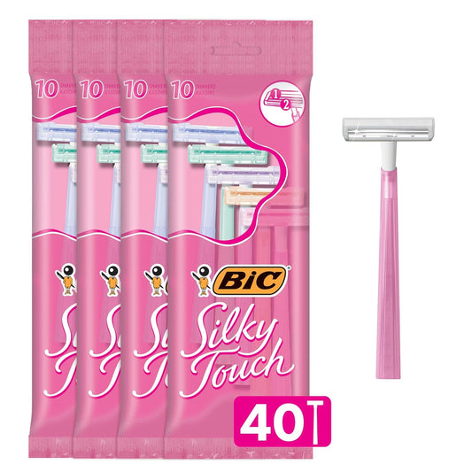 Silky Touch Women'S Disposable Razors, with 2 Blades, Pretty Pastel Razor Handles, 40 Count Value Pack of Womens Razors